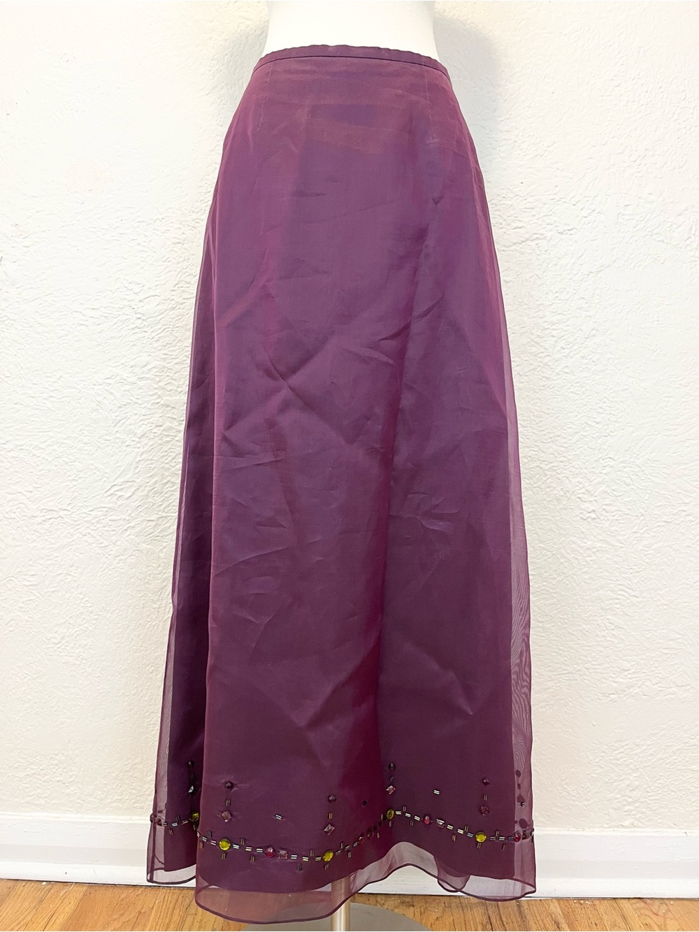 Vintage Ann Taylor Silk Beaded Maxi Skirt Purple Whimsigoth 90s Y2K 4 - Picture 3 of 10